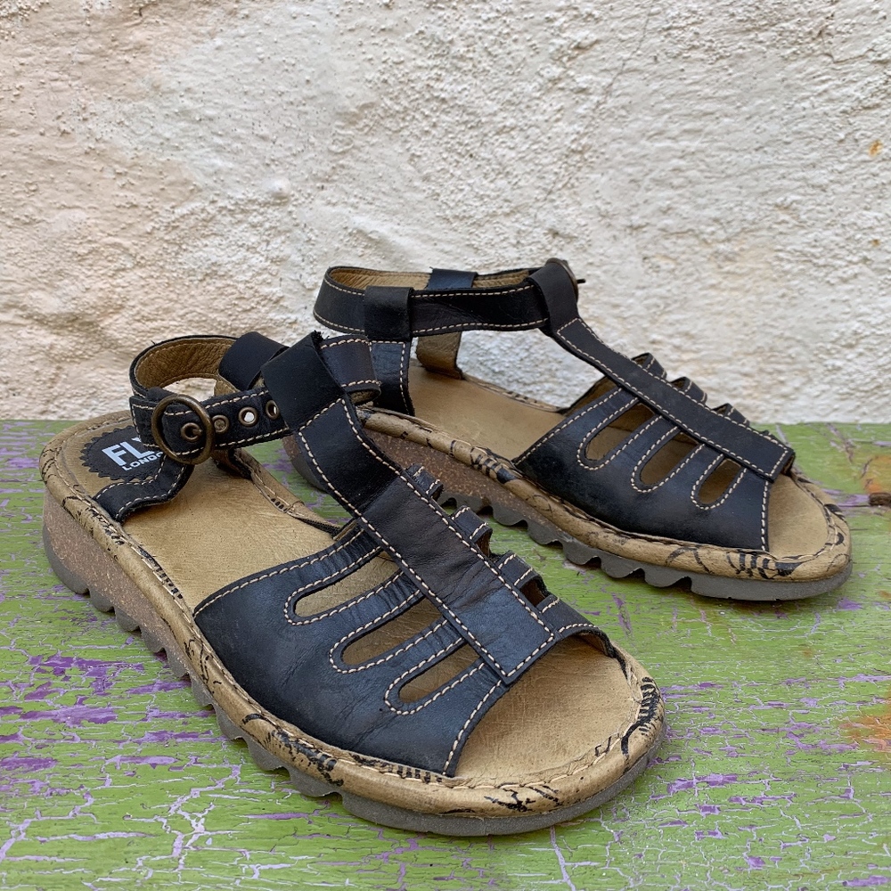 Fly London Sandals Black Leather Sandals 39 US 8.5